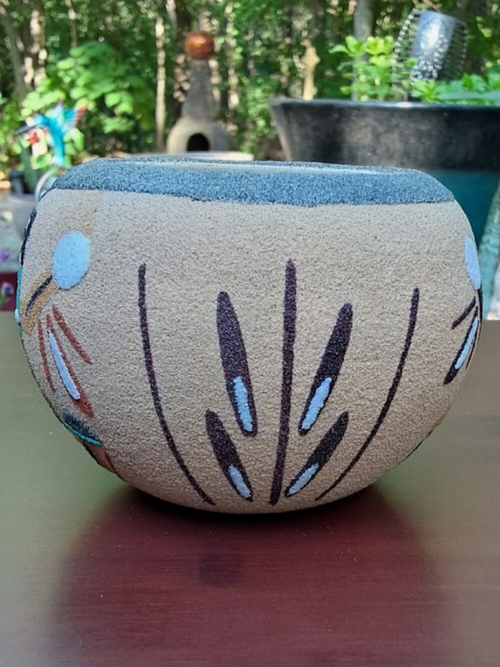 Southwestern Navajo-Style Sand Art Vessel with Yei figures; Health & Harmony - Picture 2 of 8